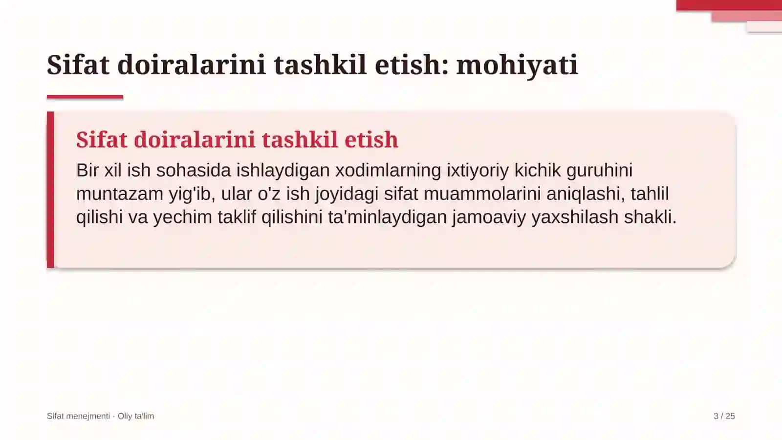 Energetika nazorati inspeksiyalarida sifat doiralarini tashkil etish 3
