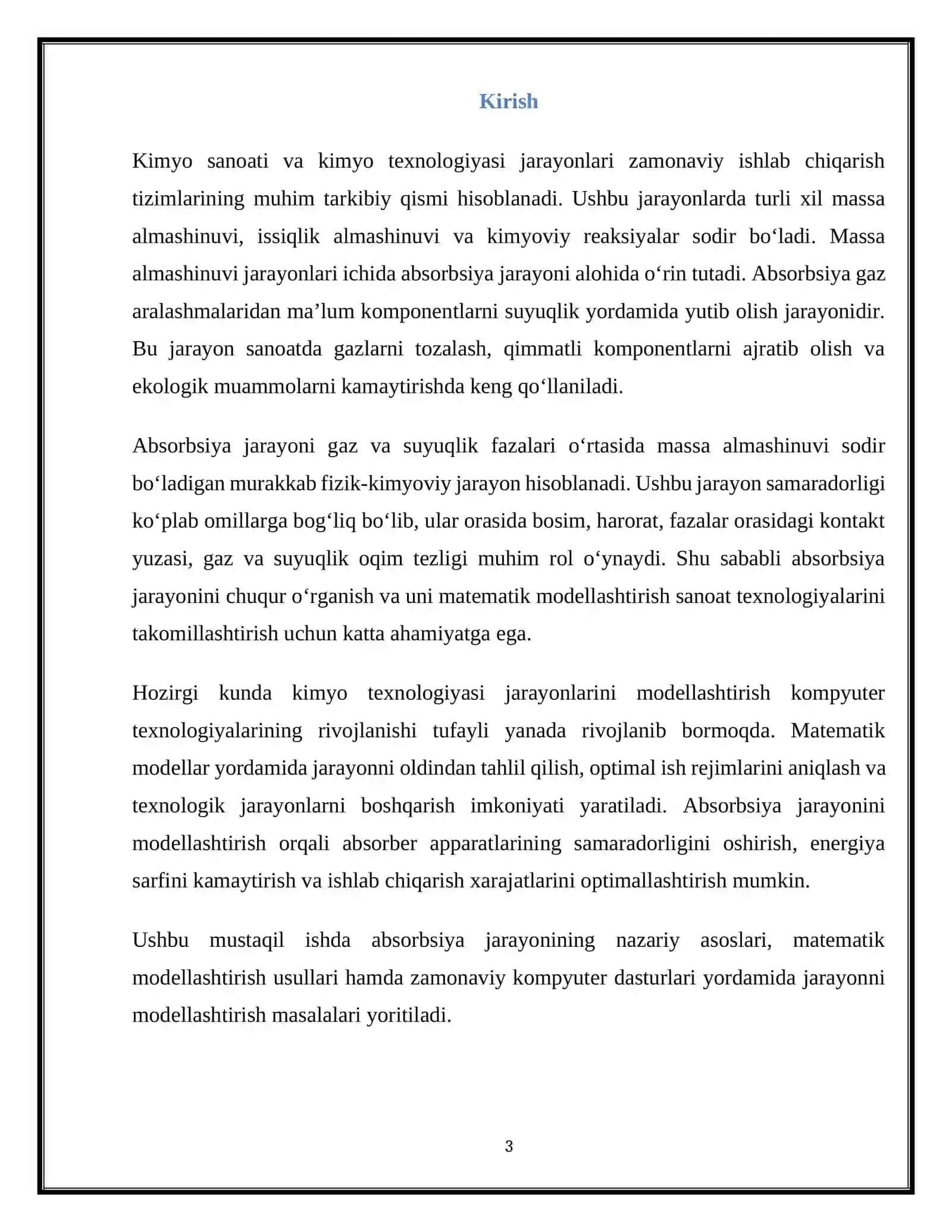 Absorbsiya jarayonini modellashtirish 3