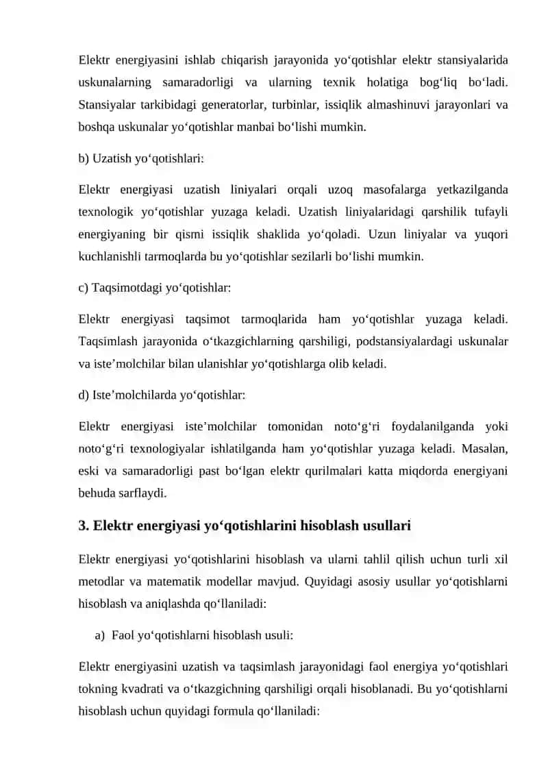 Elektr energiyasi isroflarini strukturasi, hisoblash va tahlili usullari 3