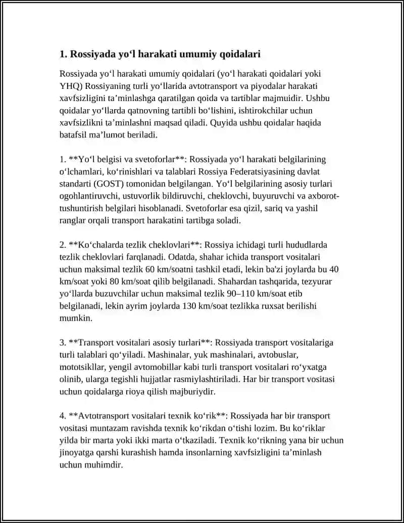 ROSSIYANING YO'ʻL HARAKATI QOIDALARI 3
