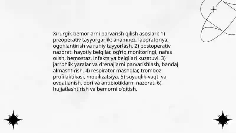 XIRURGIK BEMORLARNI PARVARISH ASOSLARI 3