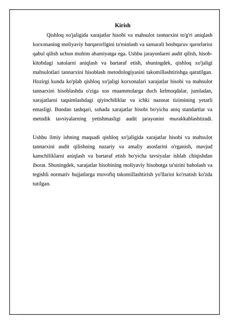 Dehqonchilikda xarajatlar hisobi va mahsulot narxini kalkulyatsiyalash auditi 3