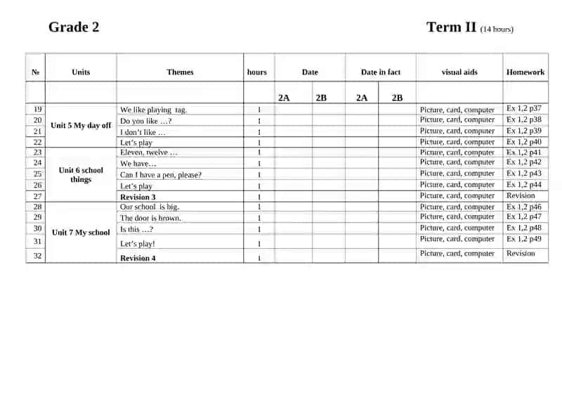 2-sinf ingliz tili ish reja 3