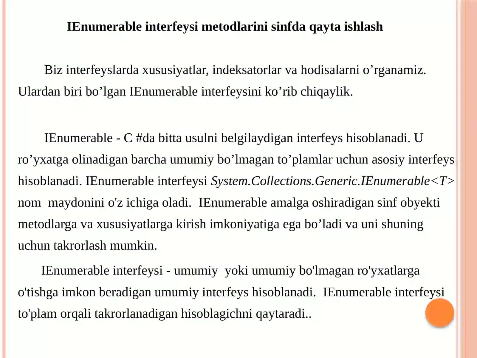 IErumerablevaIErumeratorinterfeysimetodlarinisinfdaqaytaaniqlash 3