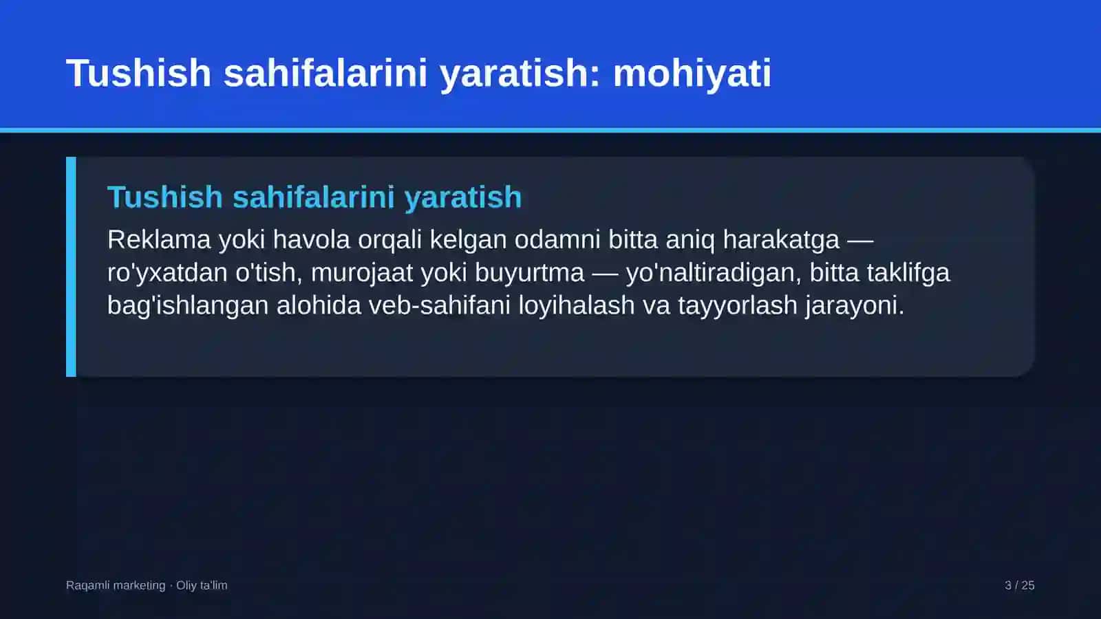 IT-ta'lim markazlarida tushish sahifalarini yaratish 3
