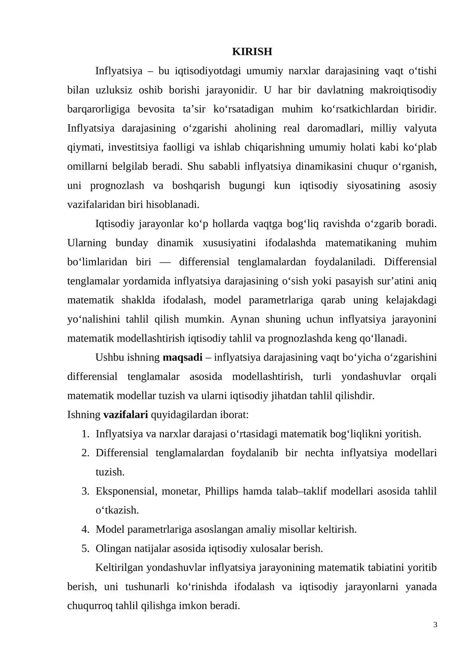“Matematik modellashtirish" fanidan Mustaqil ish 3