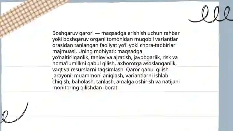 Boshqaruv qarorlari va uning boshqaruvdagi ahamiyati 3
