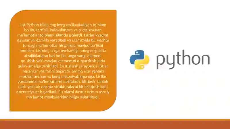 Python dasturlash tilida to’plamlar (List, Set, Tuple, Dictionary) bilan ishlash 3