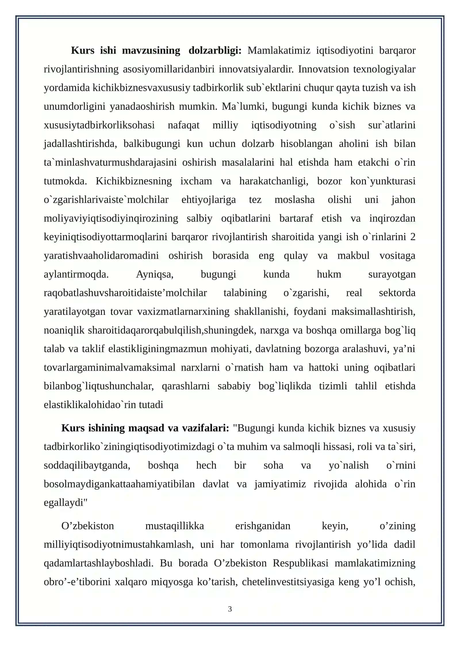 O’zbekiston Respublikasi kichik biznesni rivojlantirishning asosiy yo’nalishlari 3