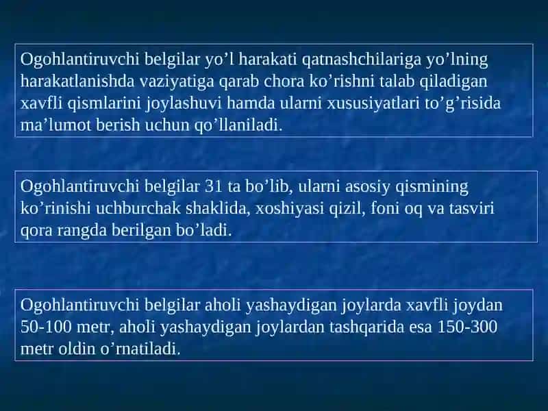 Yo‘l belgilari va ularning guruhlari 3