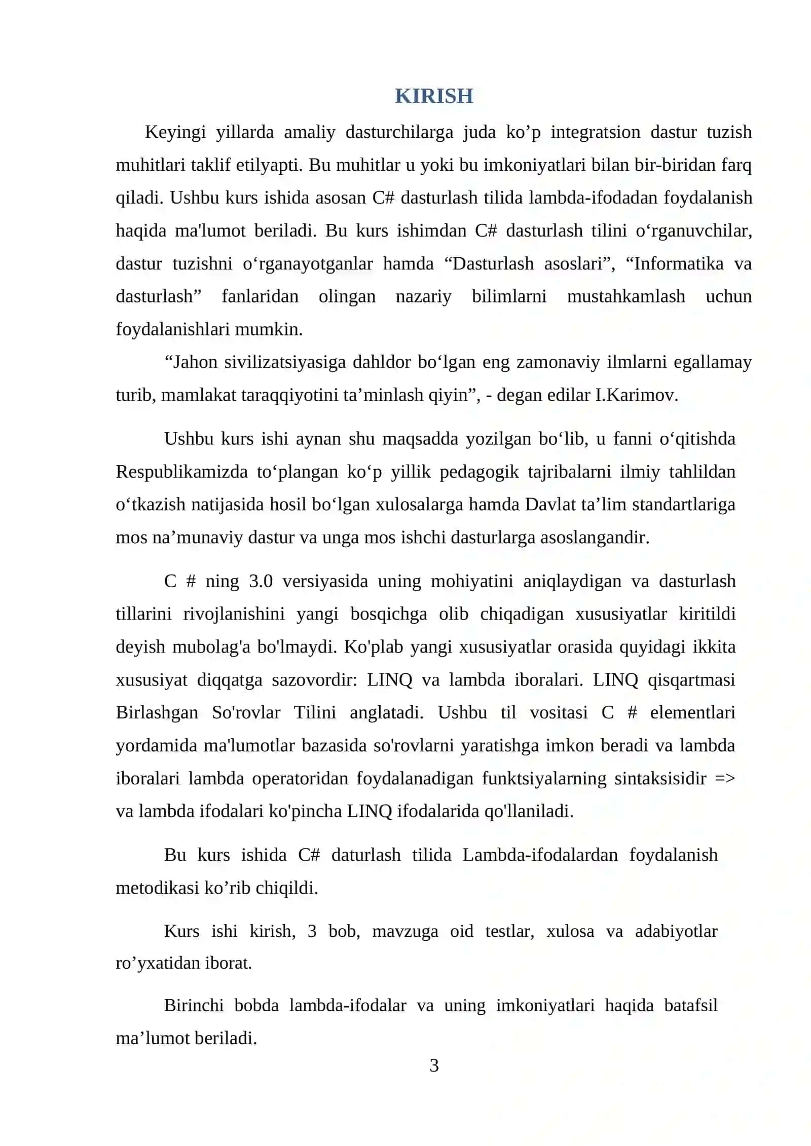 Mavzu: C# dasturlash tilida dasturlashda lambda-ifodadan foydalanish 3