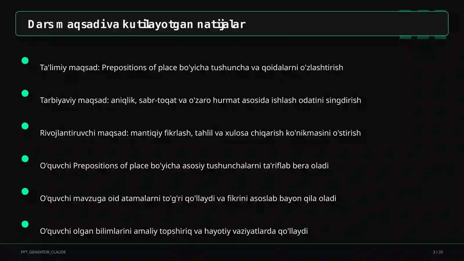 Prepositions of place (4-sinf) 3