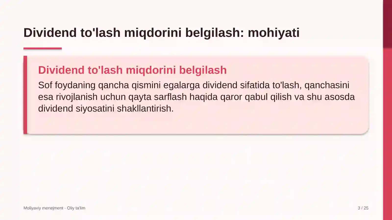 Avtosalonlarda dividend to'lash miqdorini belgilash 3