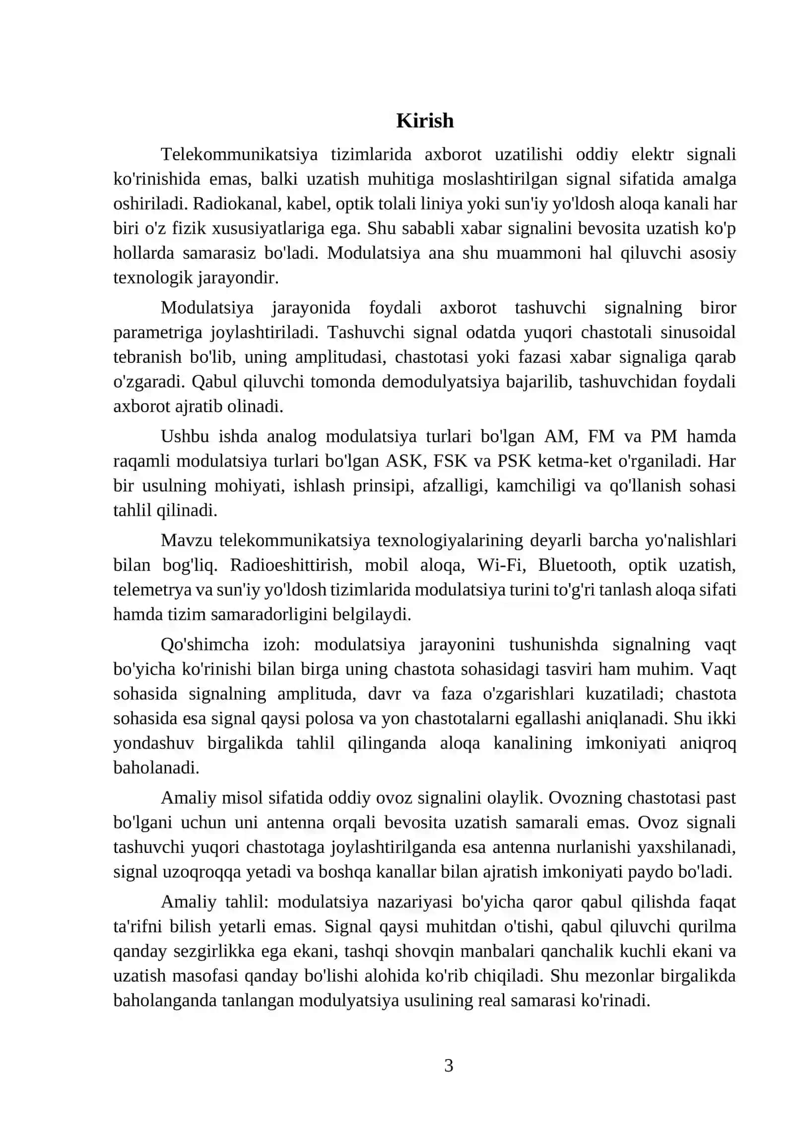 Modulatsiya turlari: AM, FM, PM, ASK, FSK, PSK 3