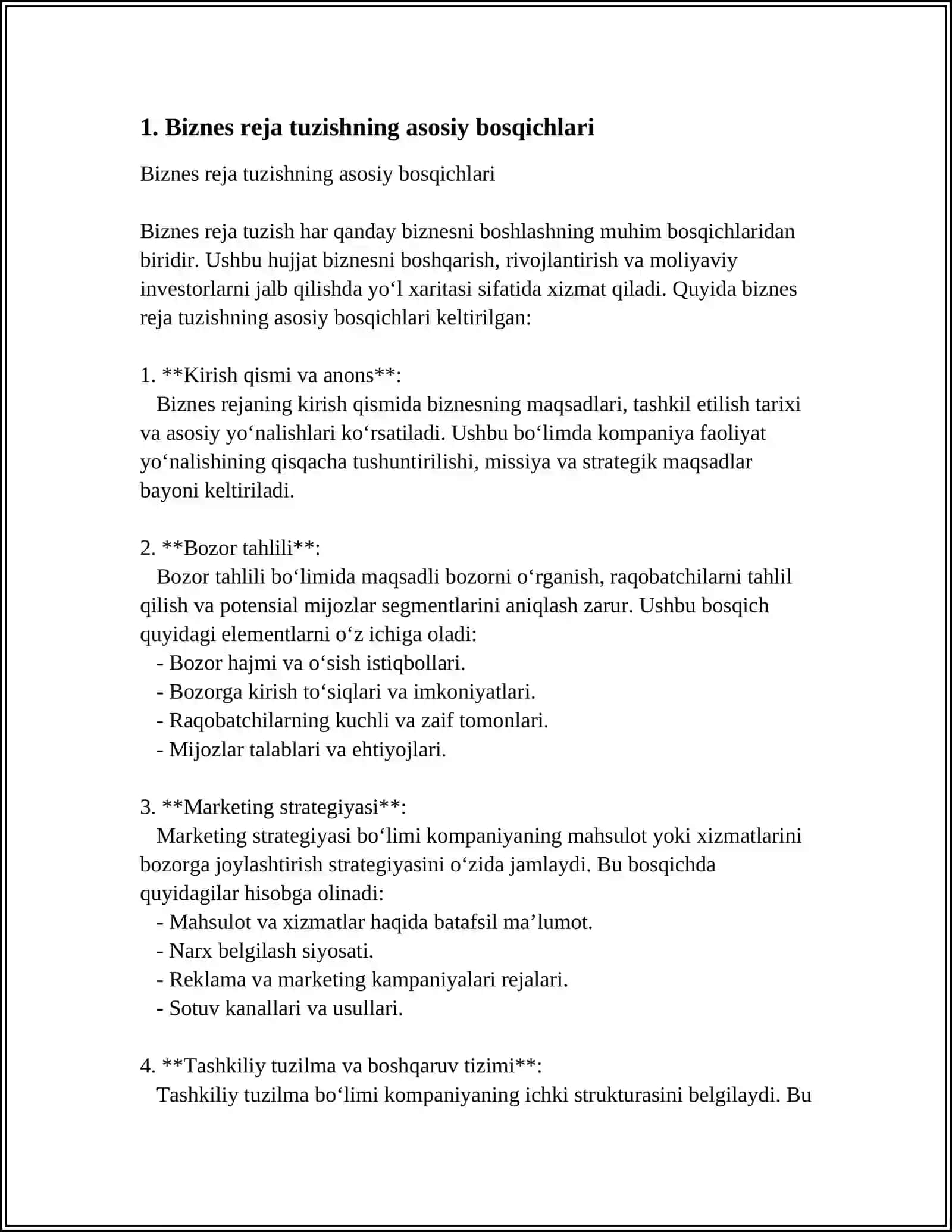 Biznes reja tuzishning asosiy bosqichlari 3