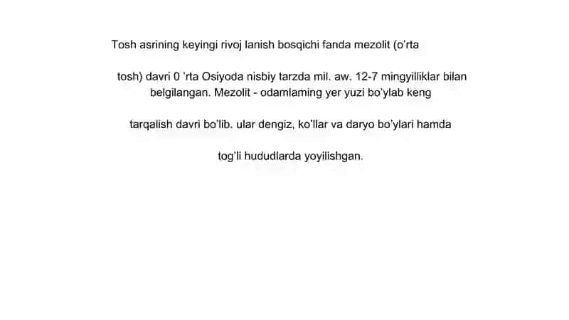 OʻRTA Osiyodagi mezolit davri ibtidoiy manzilgohlari 3