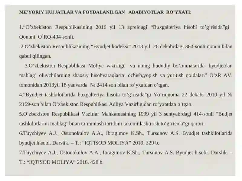 BYUDJET HISOBINING STANDARTLARI VA ULARNING MAZMUNI 3