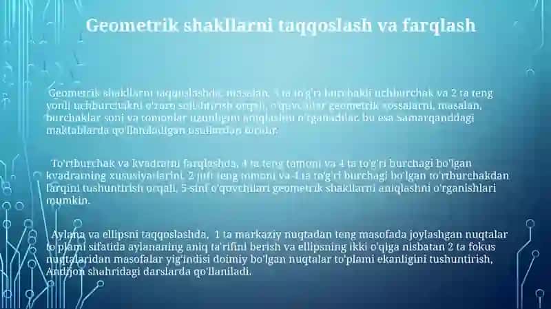 Geometrik figuralarni farqlash VA nomini aytishga o'rgatish 3