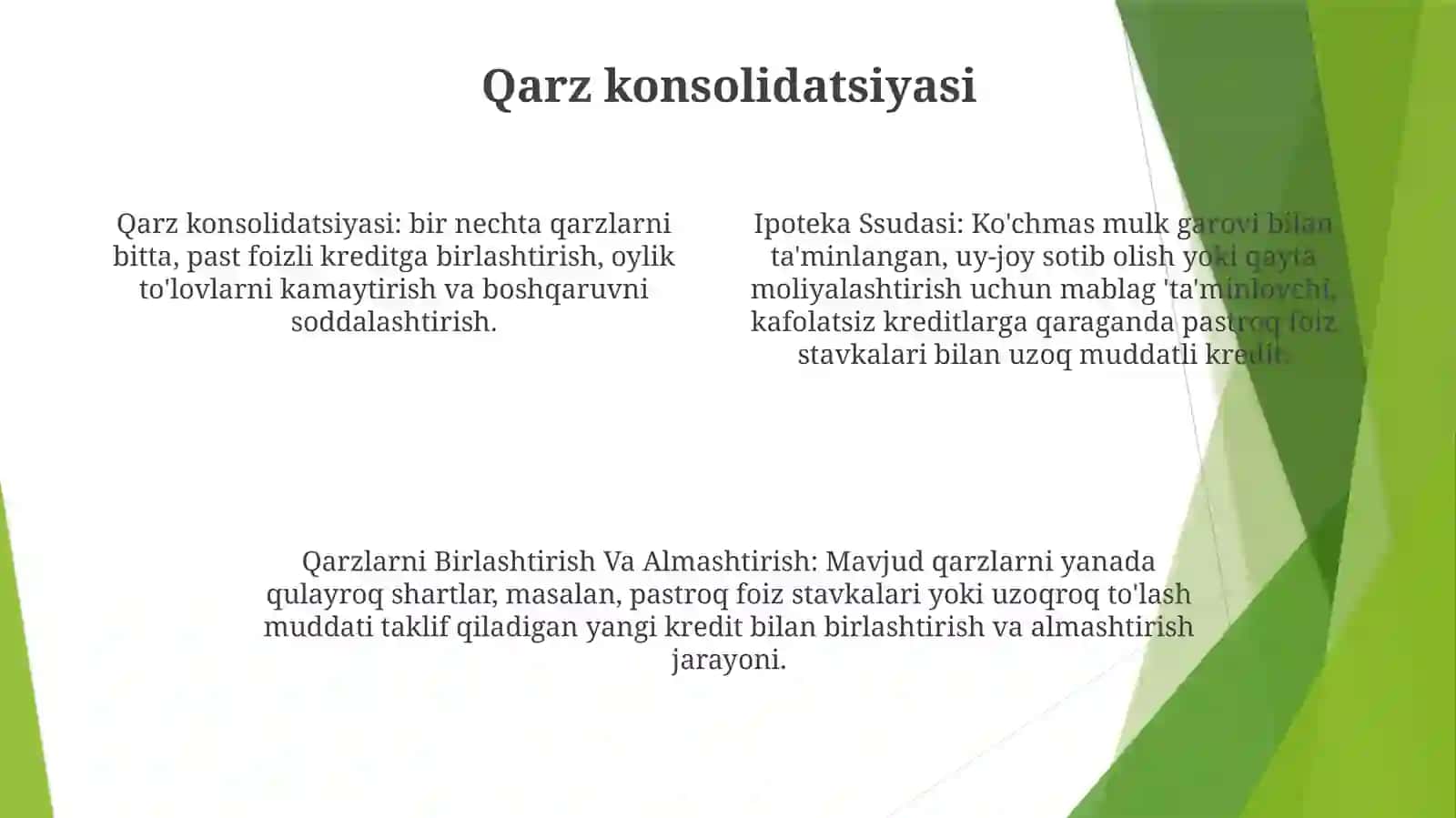 Ipoteka Ssudasi.Qarzlarni Birlashtirish Va Almashtirish 3