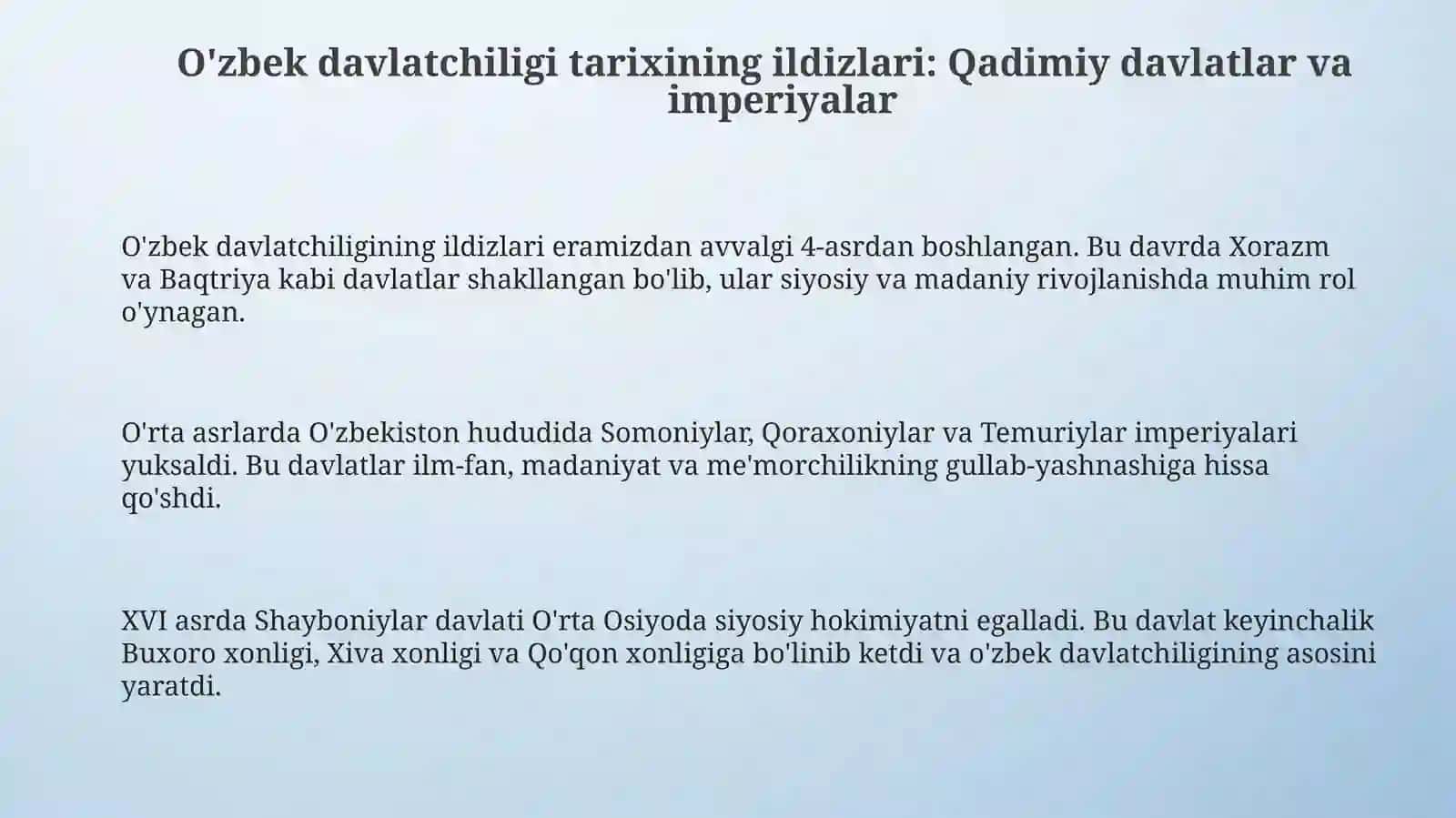 O'zbek davlatchiligi tarixining ildizlari 3