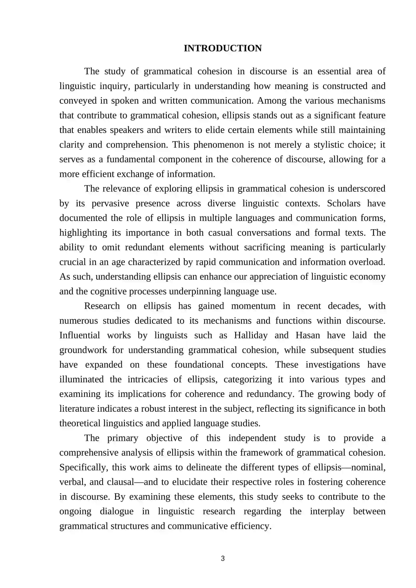 Grammatical cohesion in discourse: Ellipsis 3