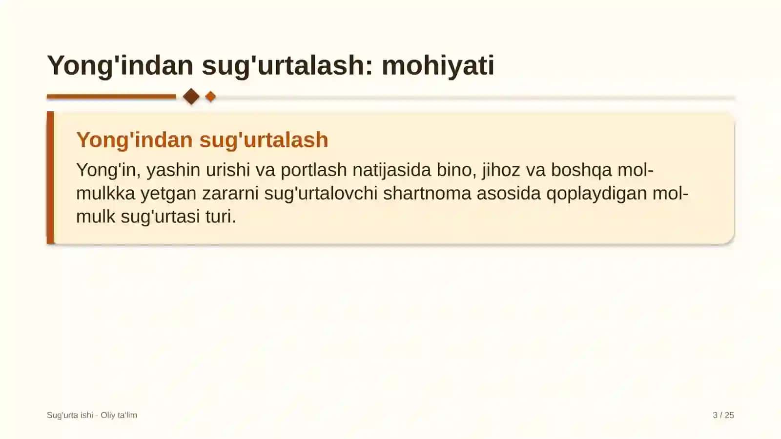 Ijara xizmatlarida yong'indan sug'urtalash 3