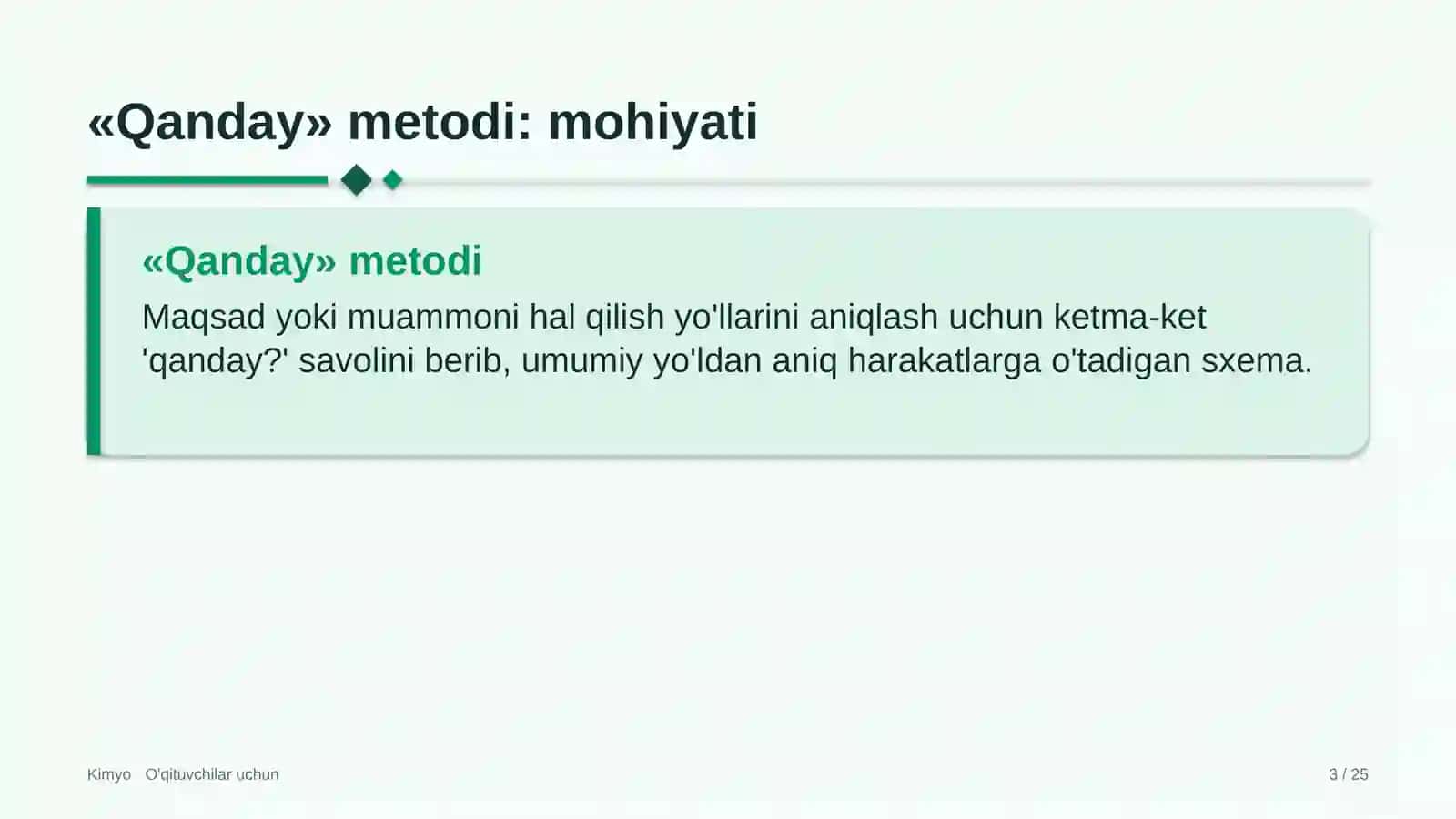 kimyo darslarida qanday metodidan foydalanish 3203 3