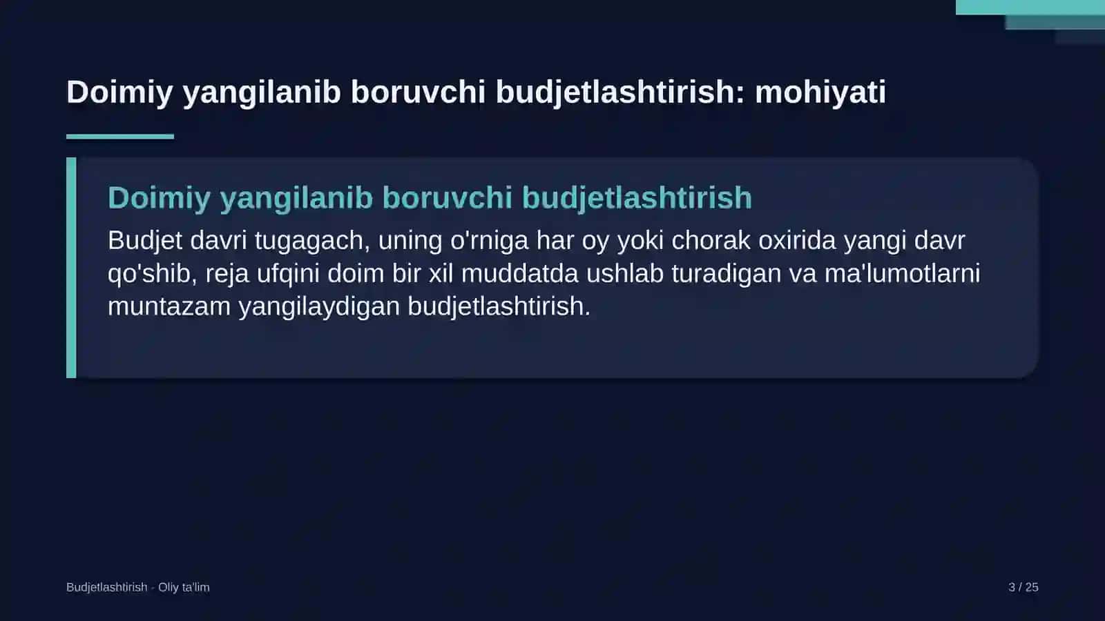 Elektron hukumat tizimida doimiy yangilanib boruvchi budjetlashtirish 3