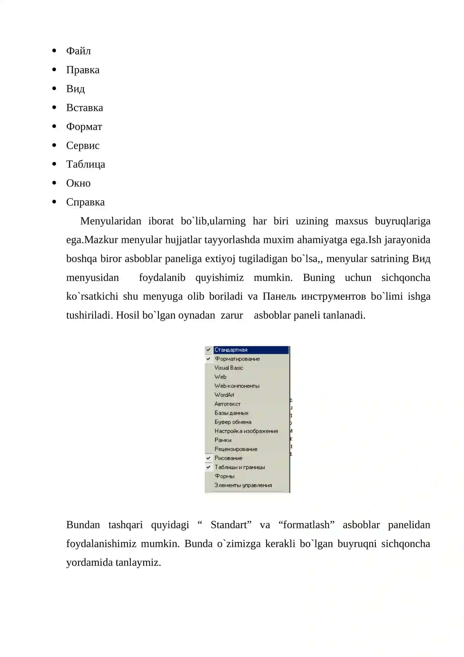 Microsoft Word matn muharriri va uning imkoniyatlari 3