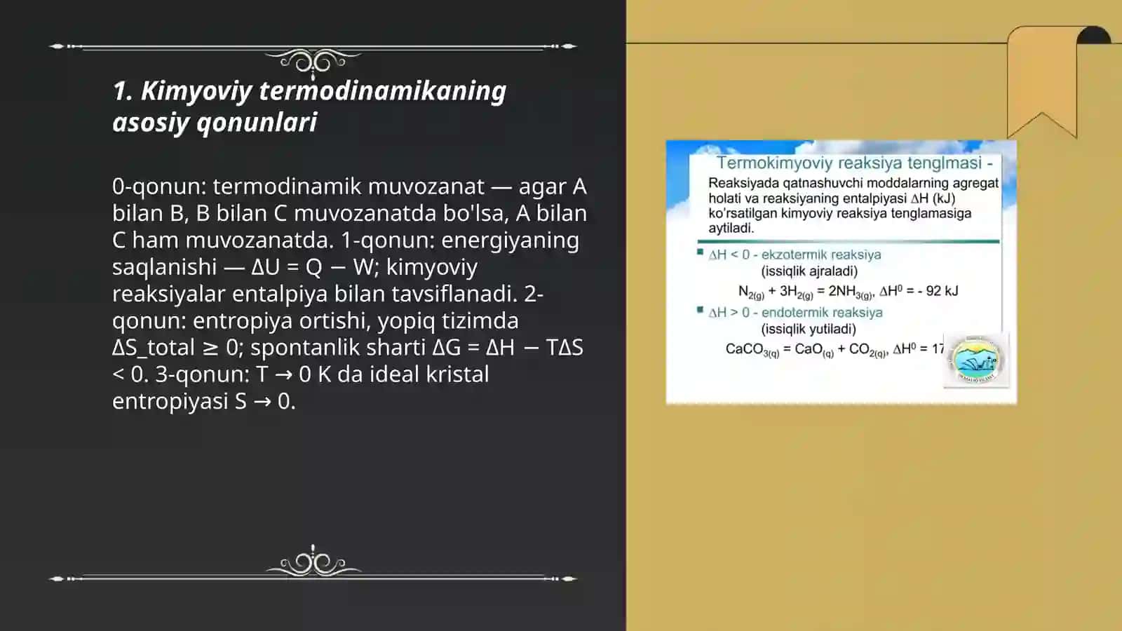 Kimyoviy termodinamika. Termokimyo 3