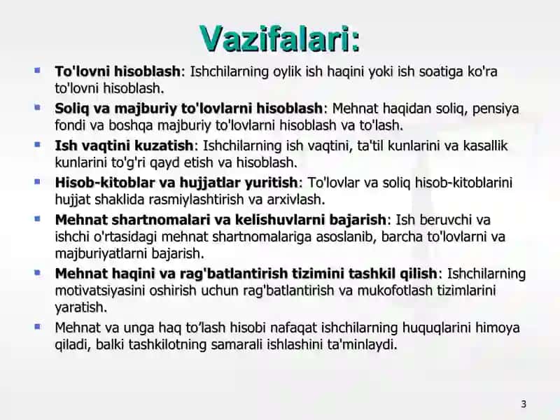 Mehnat va unga haq to’lash hisobi 3