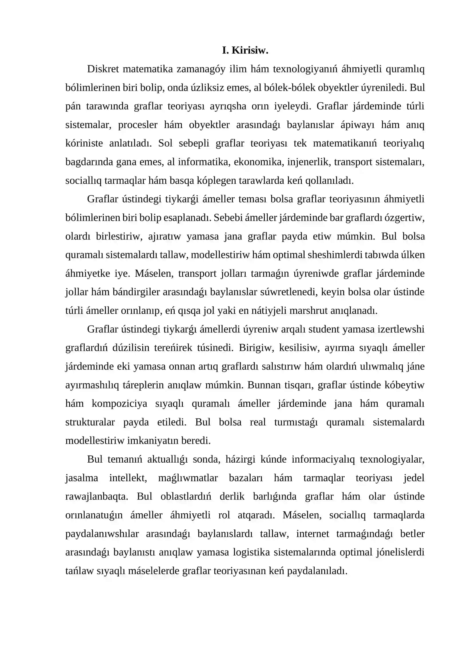 Graflar ústinde tiykarǵı ámeller 3