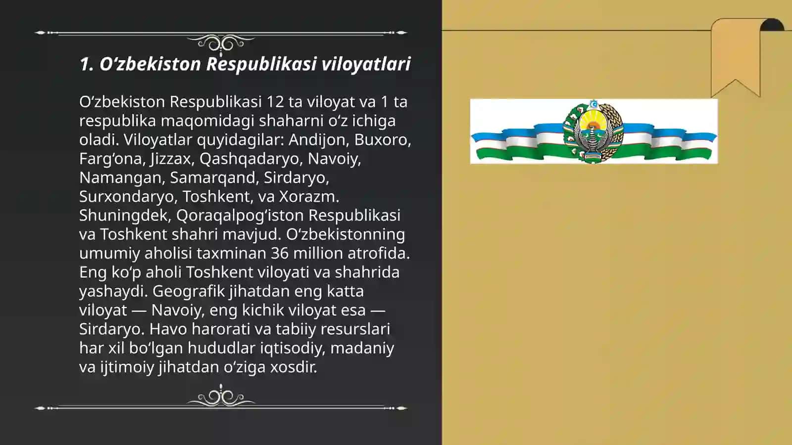 O'zbekiston Respublikаsi mamuriy hududiy bolinishi Nazarova Zilola Xayrullayevna 3