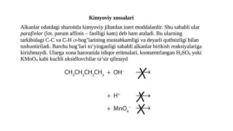 Alkanlarning kimyoviy xossalari 3