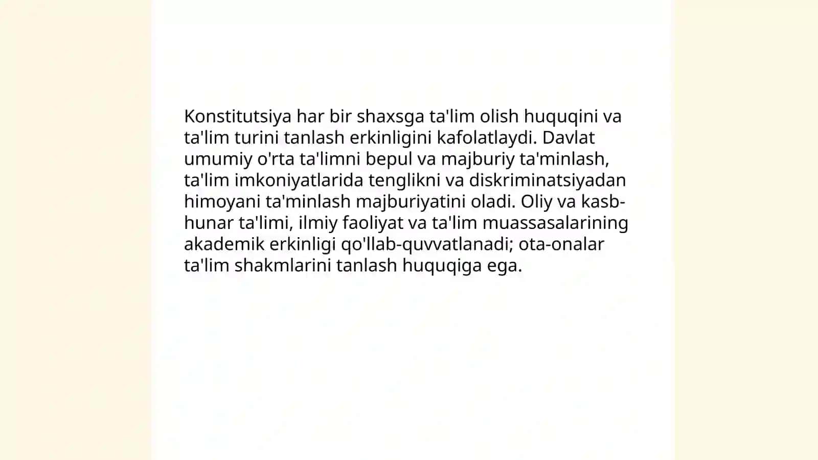 O'zbekiston Respublikasi Konstitutsiasidagi ta'lim haqida 3
