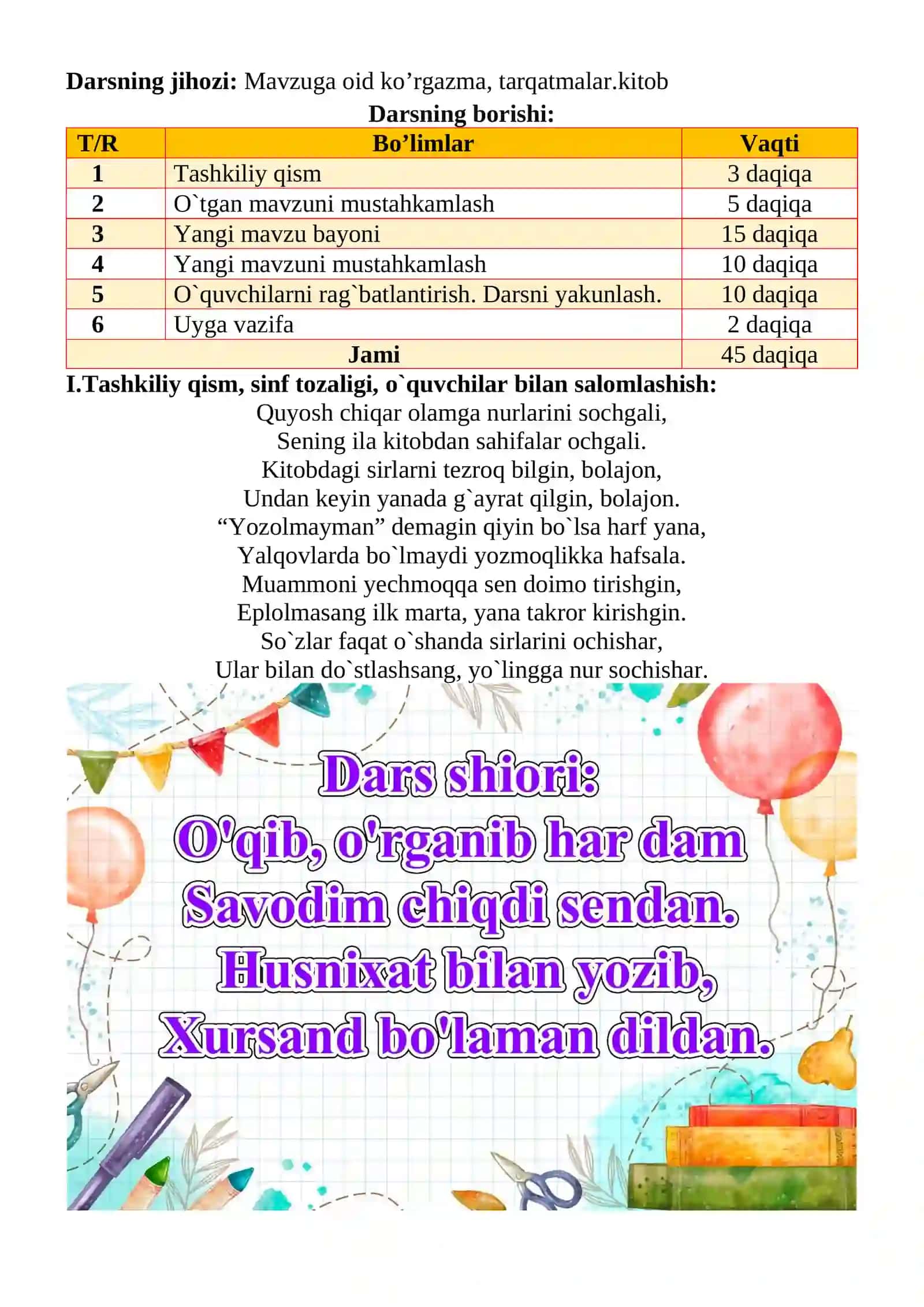 Rang-tus, maza-ta’m bildiruvchi sifatlar mavzusidagi  4-sinf Ona tili  fanidan dars ishlanmasi 3