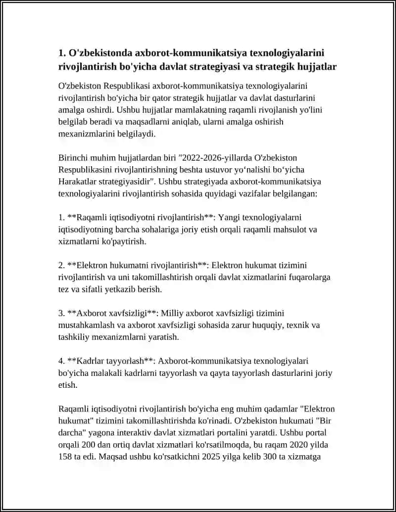 O'ZBEKISTONDA AXBOROT-KOMMUNIKATSIYA TEXNOLOGIYALARI SOHASINI RIVOJLANTIRISHDAGI DAVLAT SIYOSATI 3