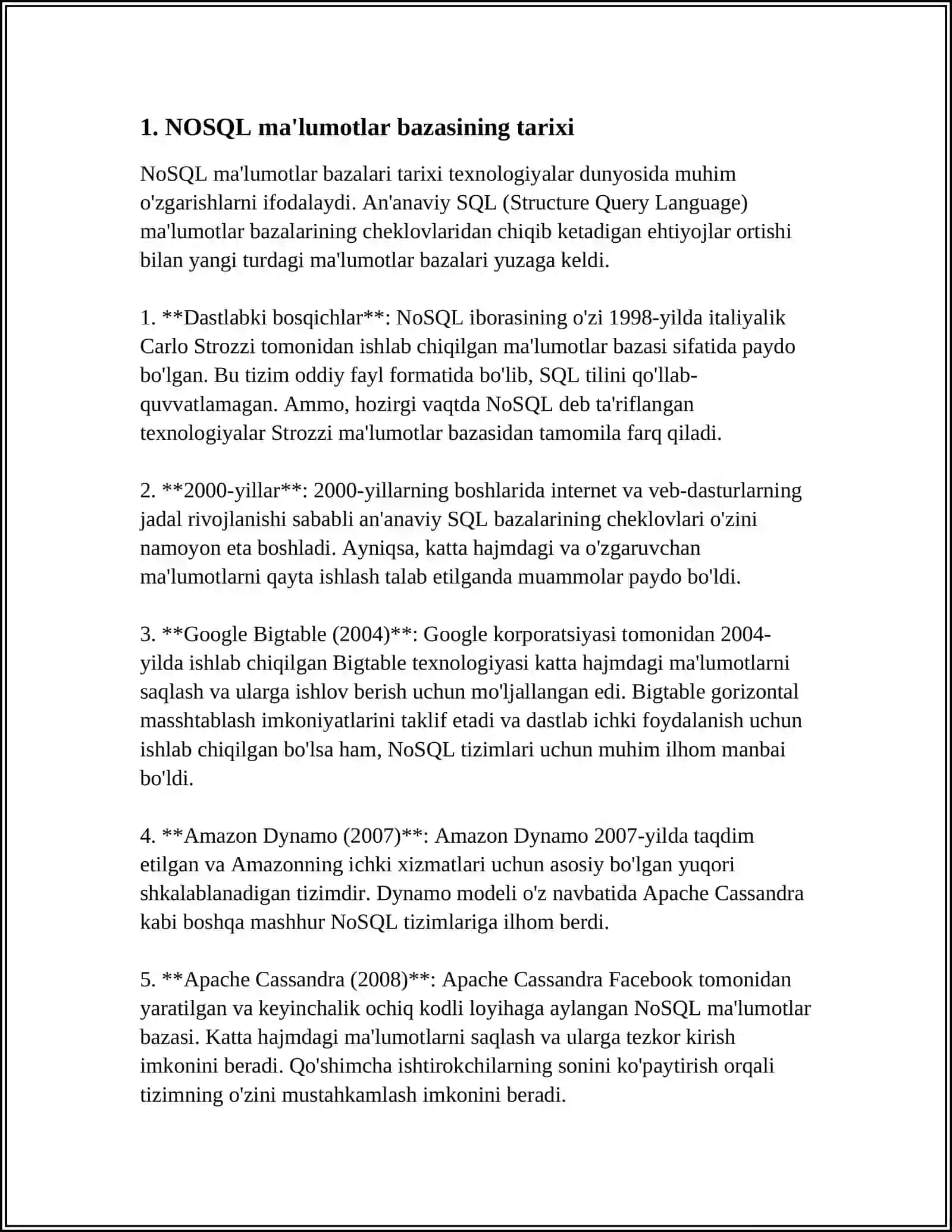 NOSQL MAʼLUMOTLAR BAZASI (ESSE) 3