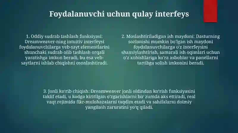 Adobe Dreamweaver Dasturining Qulayliklari 3