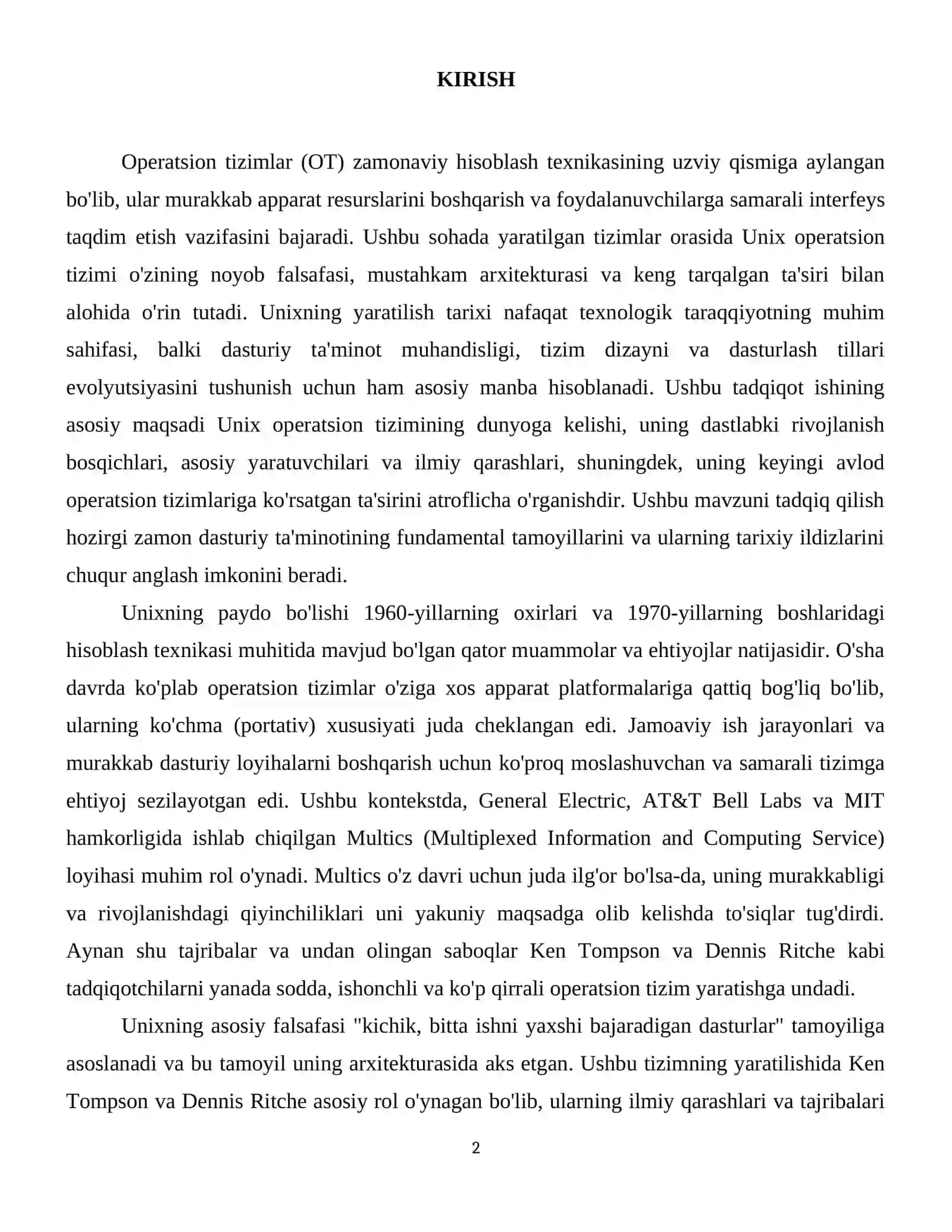Unix operatsion tizimi yaratilish tarixi. 3