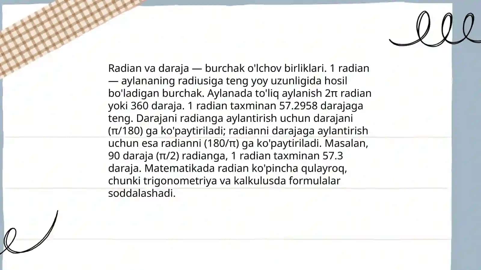 Burchakni radian õlchovi 3