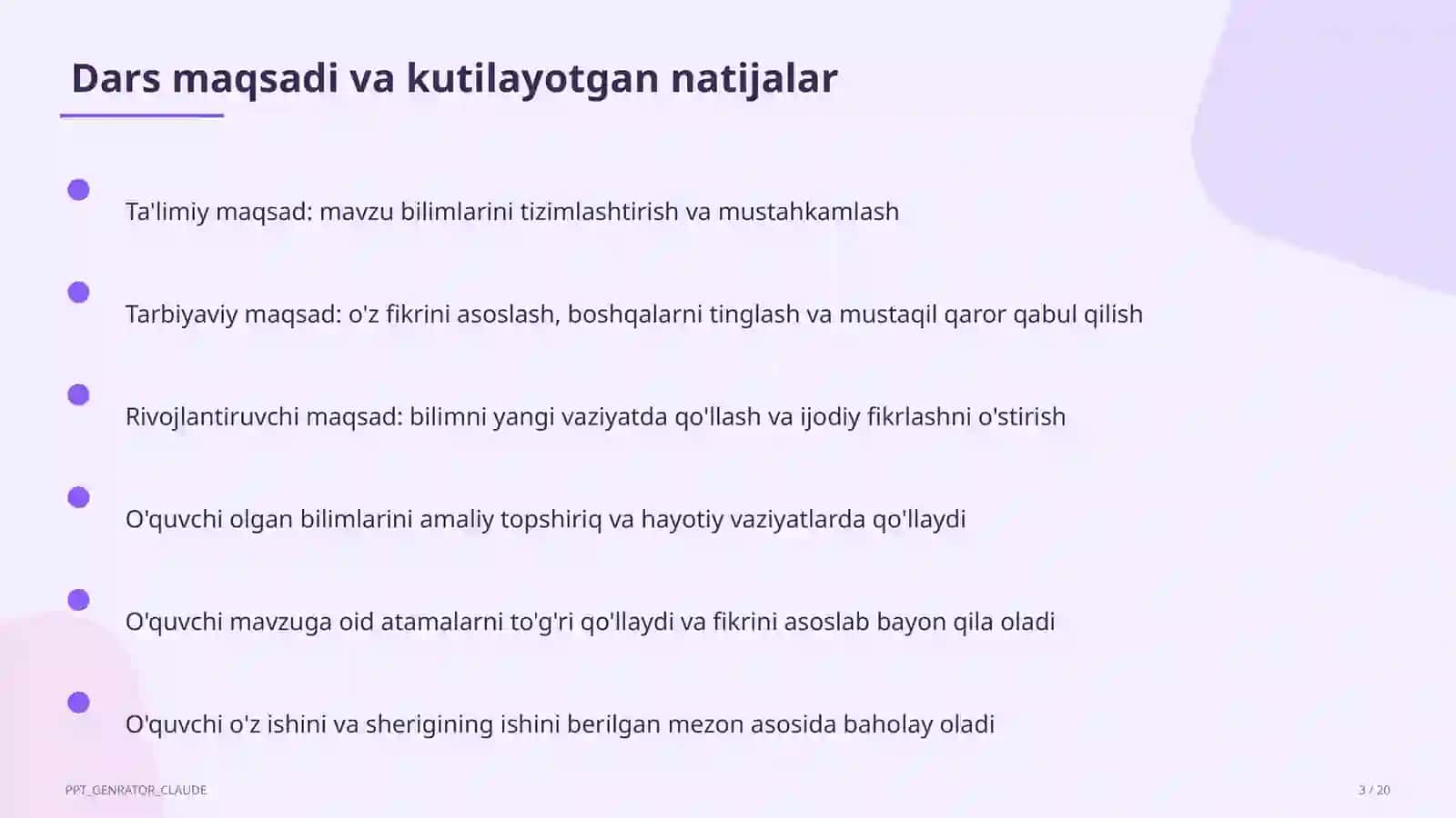 Sinf soati va tarbiyaviy tadbirlar (1–11) 3