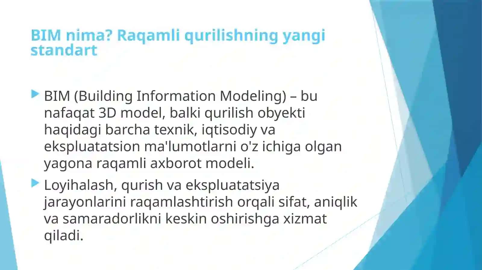 Loyihalash jarayonida BIM (Building Information Modeling). 3