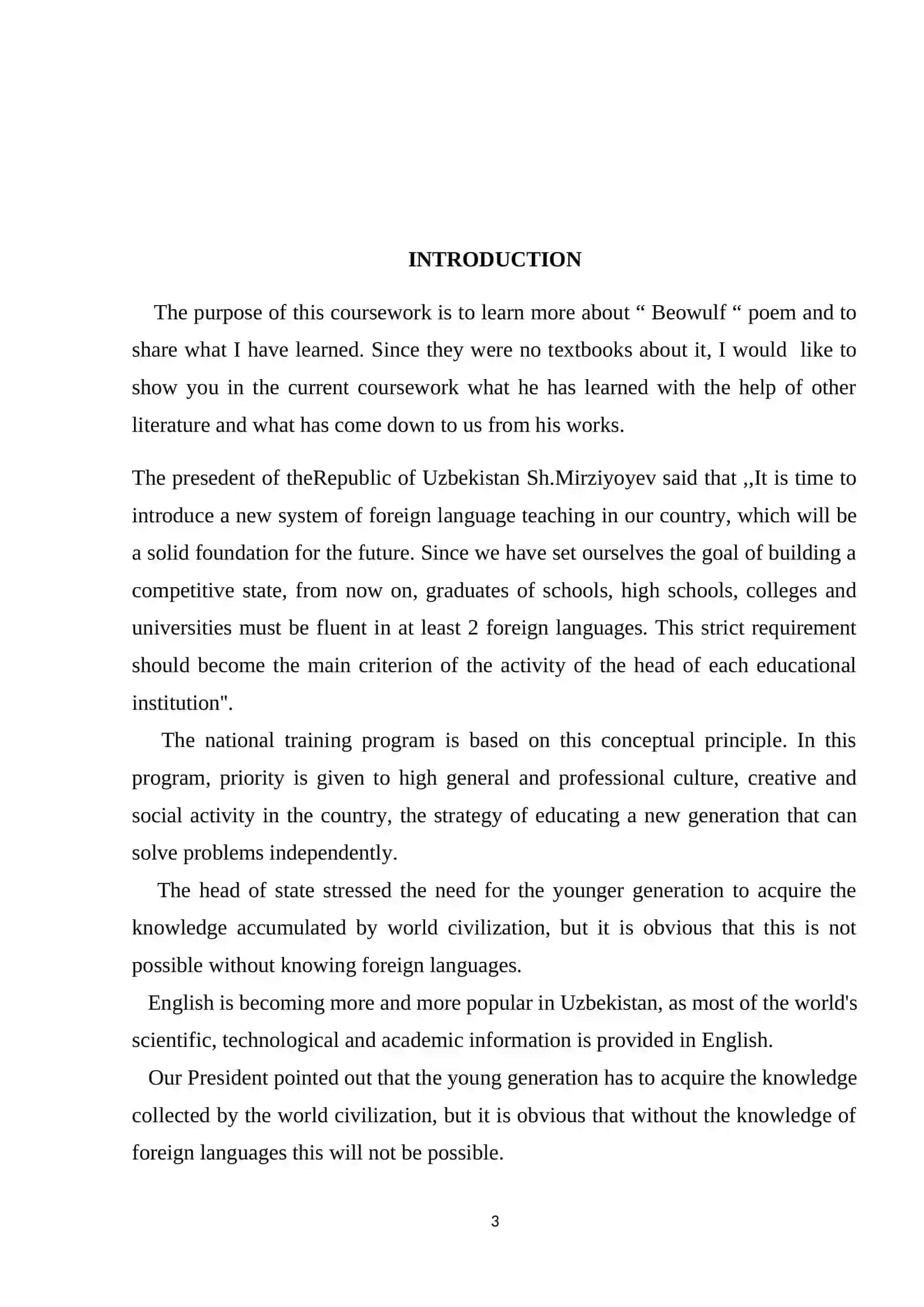 Course Paper on "Beowulf" Poem 3