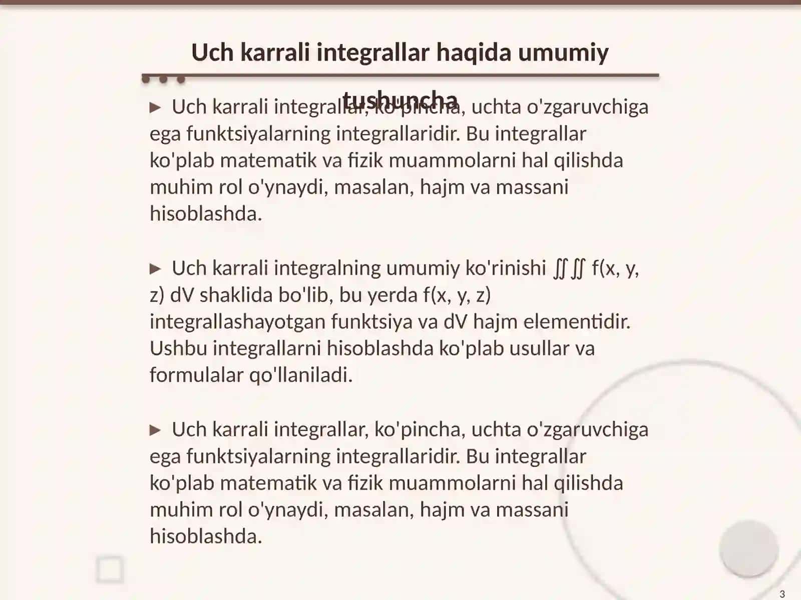 Uch karrali integrallar 3