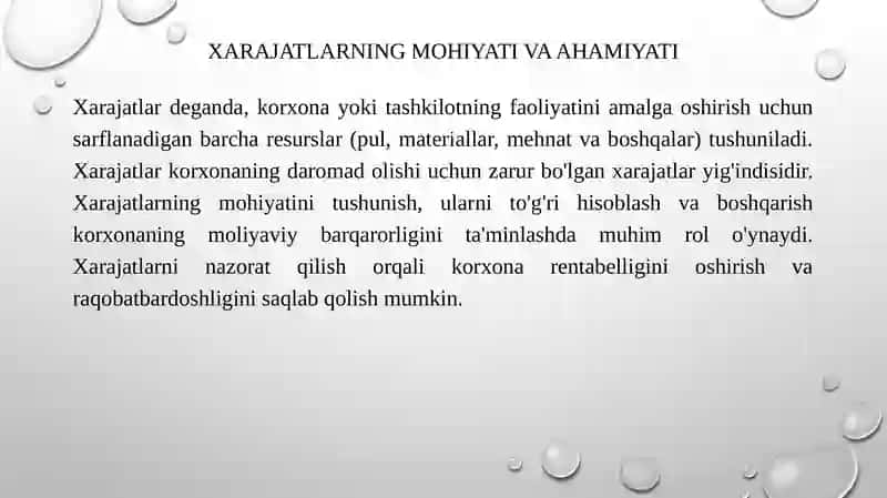 Xarajatlarni turkumlash 3
