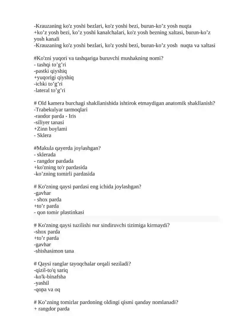 Ko’rish va eshtuv a’zolari test 3