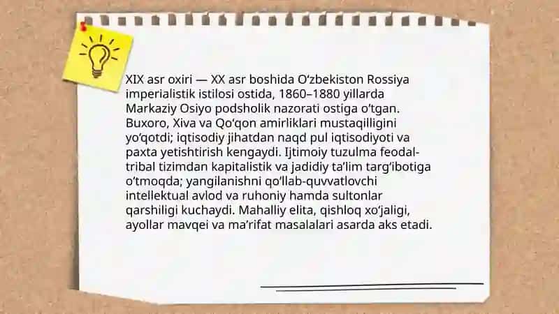 Oʻtkan kunlar asar tahlili 3