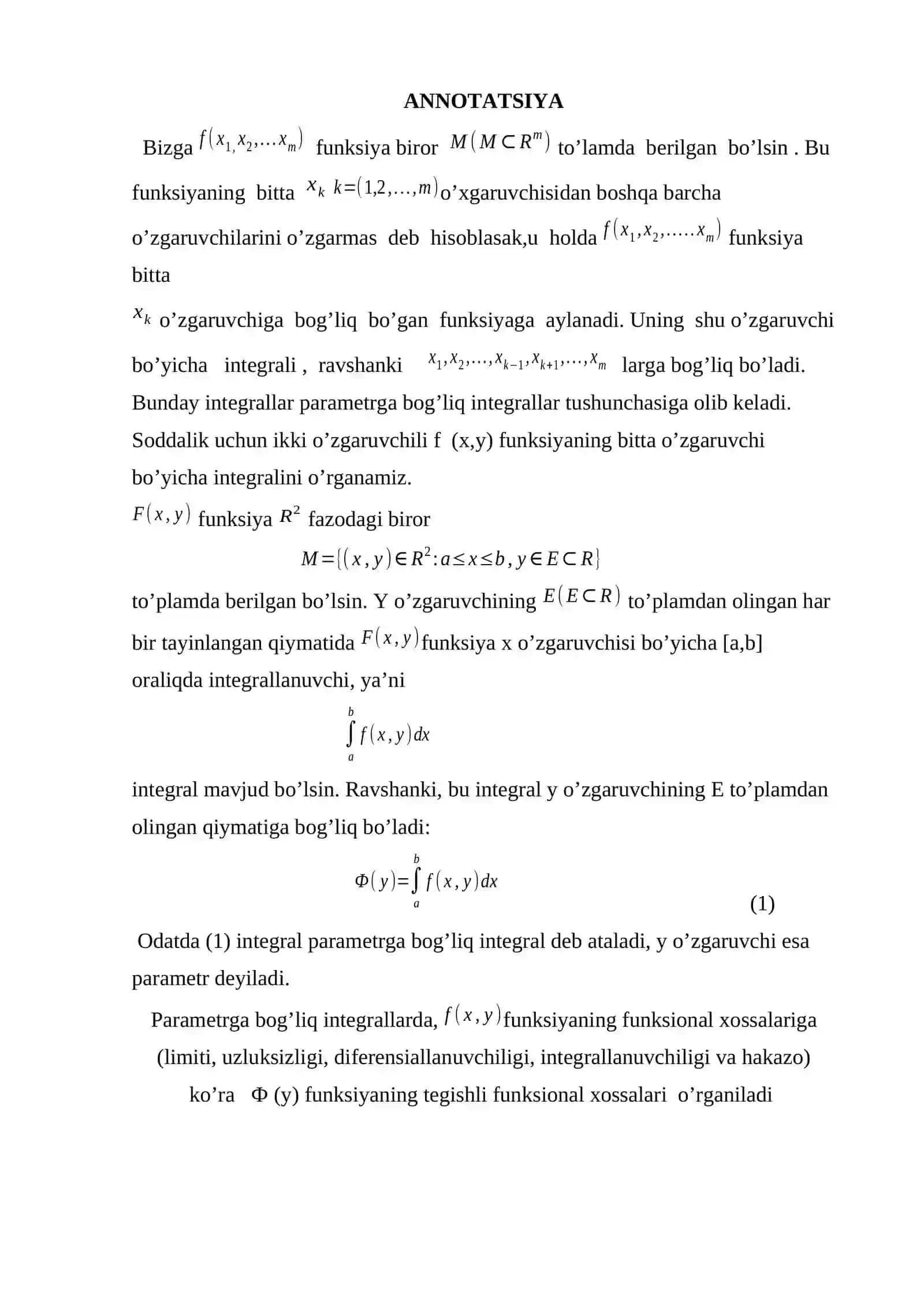 Parametrga bog’liq integrallar 3