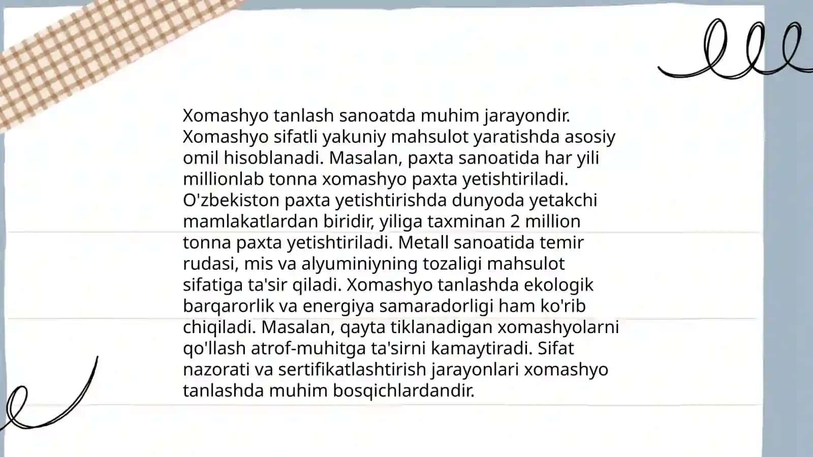 Xomashyo tanlash 3